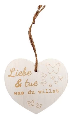 Kleines Vintage-Herz Aus Holz "Liebe Und Tue Was Du Willst" 24003