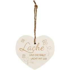 Kleines Vintage-Herz Aus Holz "Lache Und Die Welt Lacht Mit Dir" 24007