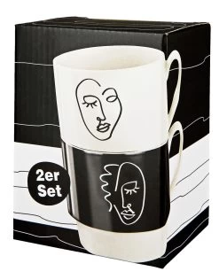 Gilde 44151 Stapeltasse 2teilig "Visione" Schwarz / Weiß Porzellan Geschenkset -Heimdekoration Verkäufe 44151 2 9