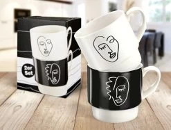 Gilde 44151 Stapeltasse 2teilig "Visione" Schwarz / Weiß Porzellan Geschenkset