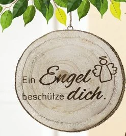 Gilde 45654 Holz Baumscheibe Mit Spruch "Ein Engel Beschütze Dich" Ca 30cm