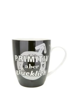 Gilde 46804 Porzellan-Tasse "PRIMITIV Aber Glücklich" Schwarz Ca 360ml Porzellan
