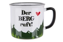 Gilde 46907 Keramik Tasse "Der BERG Ruft!" Grün Weiß Emaille-Design Ca. 390ml