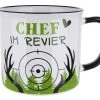 Gilde 46908 Keramik Tasse "CHEF IM REVIER" Grün Weiß Emaille-Design Ca. 390ml