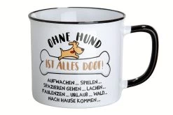 Gilde 46927 Keramik Tasse "Ohne Hund Ist Alles Doof..." Emaille-Design Ca. 390ml