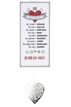 Gilde Alu Schild Wetterstation "Ehe" 30x14cm Inkl. Metallherz