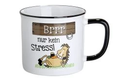 Gilde 46997 Keramik Tasse Pferd "Brrr Nur Kein Stress!" Emaille-Design Ca. 390ml