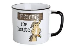 Gilde 46998 Keramik Tasse Pferd "Pfertig Für Heute" Emaille-Design Ca. 390ml