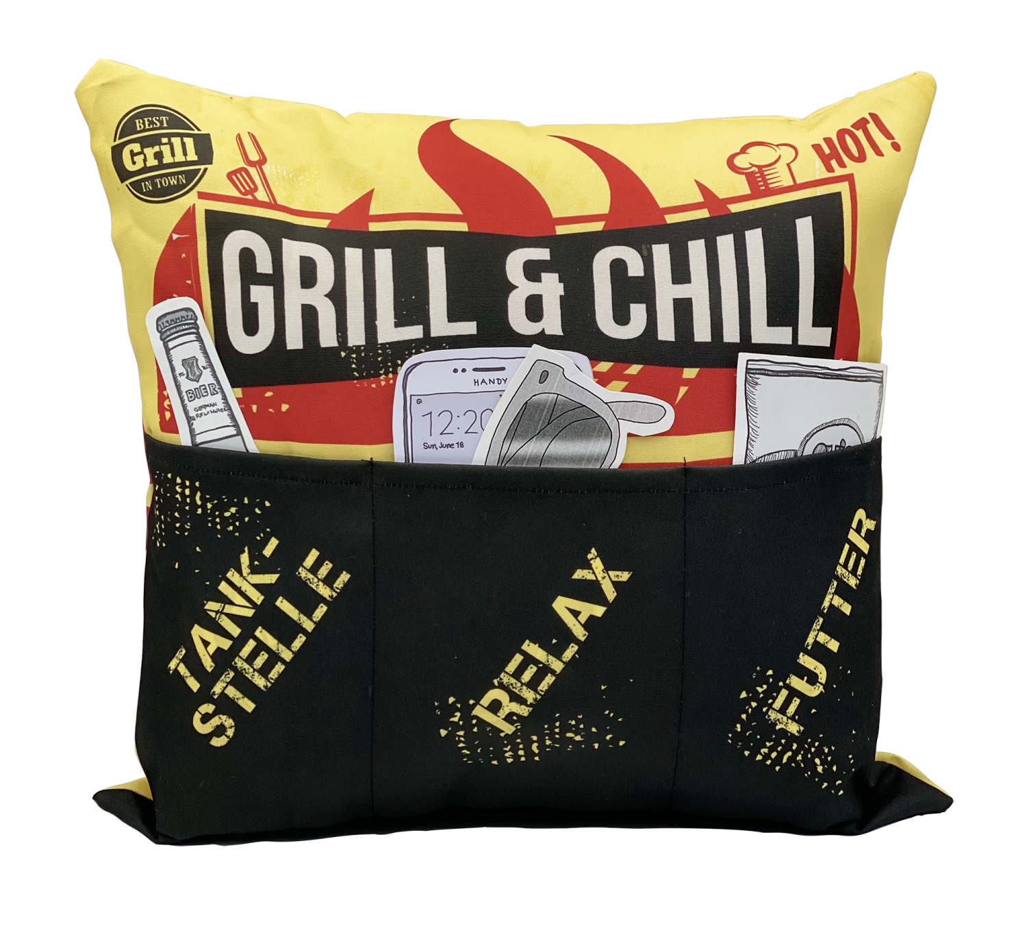 Hergo Sofahelden Outdoor-Kissen Mit Taschen 43x43cm - Grill & Chill 8755