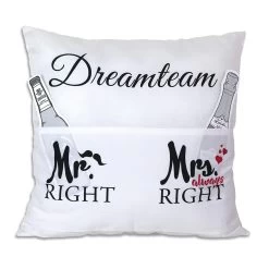 Hergo Sofahelden Kissen Mit Taschen 43x43cm - Dreamteam / Mr. & Mrs. Right 8811