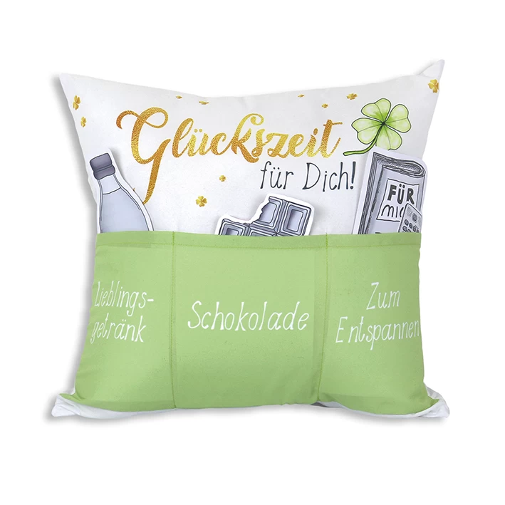 Hergo Sofahelden Kissen Mit Taschen 43x43cm - Glückszeit Für Dich 8870 1 Hergo Sofahelden Kissen Mit Taschen 43x43cm - Glückszeit Für Dich 8870