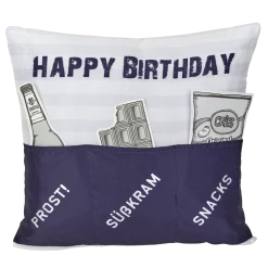 Hergo Sofahelden Kissen Mit Taschen 43x43cm - Happy Birthday Blau 8977