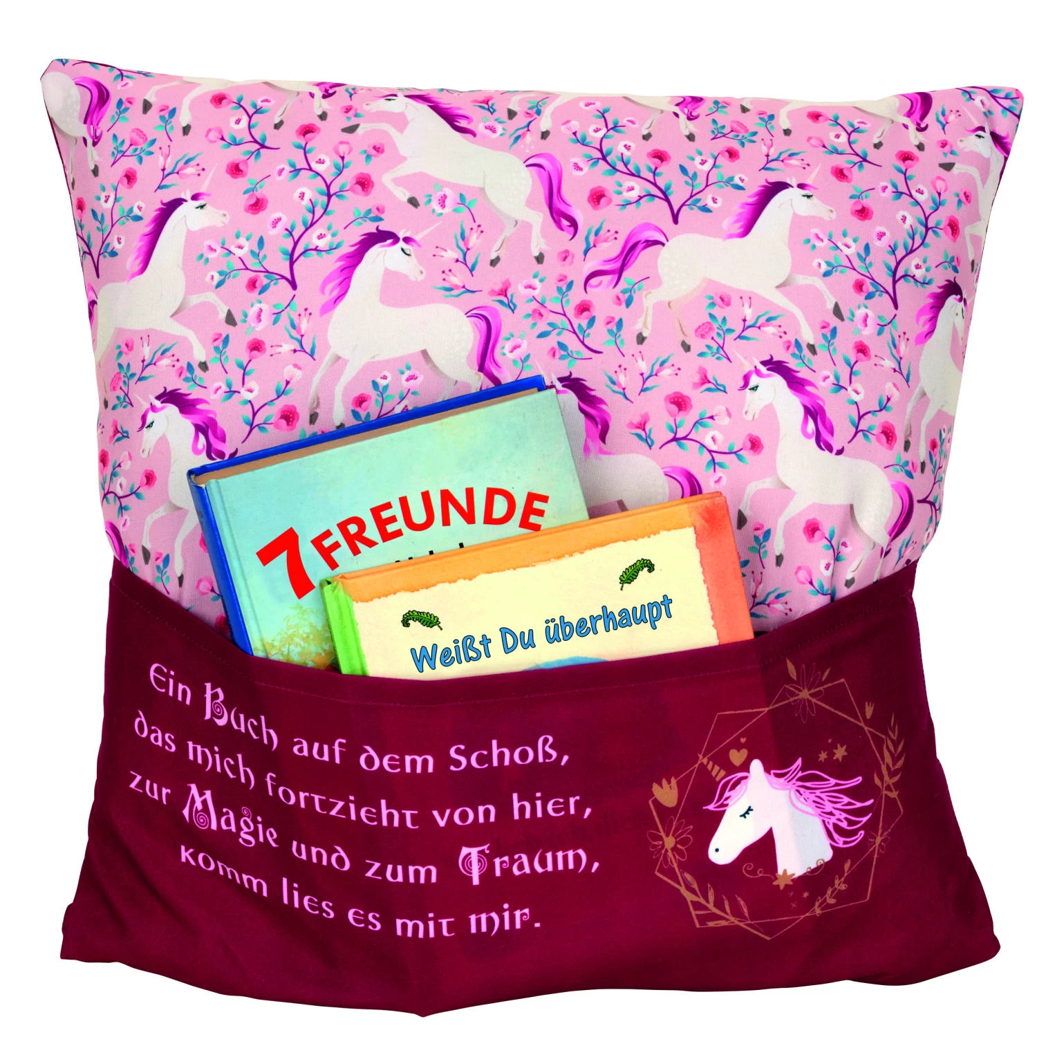 Hergo Sofahelden Kissen Mit Taschen 43x43cm - Lesekissen Kids - Einhorn 9033 1 Hergo Sofahelden Kissen Mit Taschen 43x43cm - Lesekissen Kids - Einhorn 9033